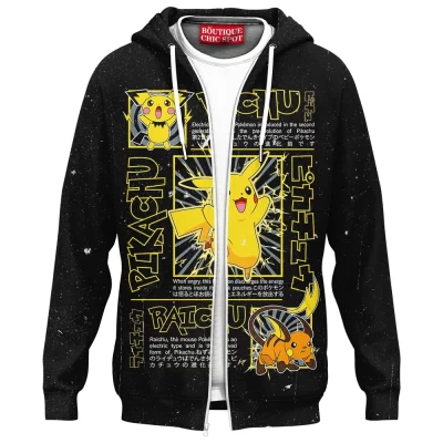 Pikachu Evolution Trio Zip Hoodie, Pichu, Pikachu & Raichu Design Zip Hoodie, Anime Zip Hoodie