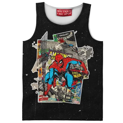 Spider-Man Vintage Comic Tank Top, Amazing Retro Cover Collage Tank Top, Marvel Comics Tank Top