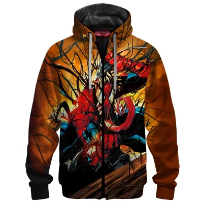 Spider-Man vs Venom Zip Fleece Hoodie, Within Shirt Zip Fleece Hoodie, Marvel Comics Zip Fleece Hoodie