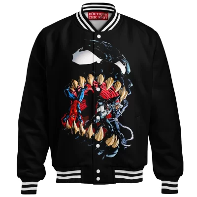 Spider-Man vs Venom Baseball Jacket, Into the Maw Baseball Jacket, Marvel Comics Baseball Jacket