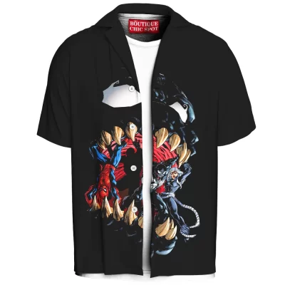 Spider-Man vs Venom Hawaiian Shirt, Into the Maw Hawaiian Shirt, Marvel Comics Hawaiian Shirt