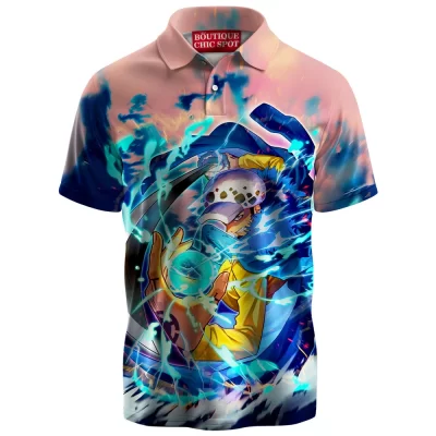Trafalgar D. Water Law Polo Shirt, One Piece Power Surge Polo Shirt, Anime Polo Shirt