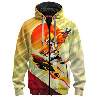 Infernape Pokemon Zip Fleece Hoodie, Solar Blaze Ascension Zip Fleece Hoodie, Anime Zip Fleece Hoodie