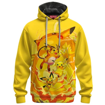 Pikachu Evolution Line Fleece Hoodie, The Rise of the Thunder Trio Fleece Hoodie, Anime Fleece Hoodie