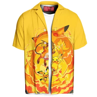 Pikachu Evolution Line Hawaiian Shirt, The Rise of the Thunder Trio Hawaiian Shirt, Anime Hawaiian Shirt