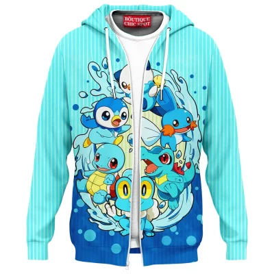 Pokemon Water Crew Zip Hoodie, Splash of Legends Zip Hoodie, Anime Zip Hoodie