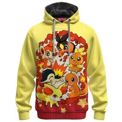 Pokemon Flame Squad Fleece Hoodie, Flames of Destiny Fleece Hoodie, Anime Fleece Hoodie