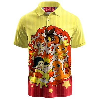 Pokemon Flame Squad Polo Shirt, Flames of Destiny Polo Shirt, Anime Polo Shirt