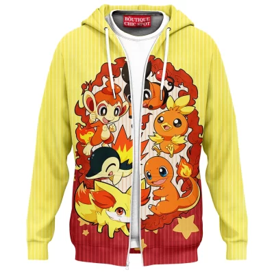 Pokemon Flame Squad Zip Hoodie, Flames of Destiny Zip Hoodie, Anime Zip Hoodie
