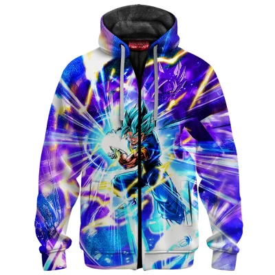 Vegito Super Saiyan Zip Fleece Hoodie, Dragon Ball Z Scouter Vision Zip Fleece Hoodie, Anime Zip Fleece Hoodie