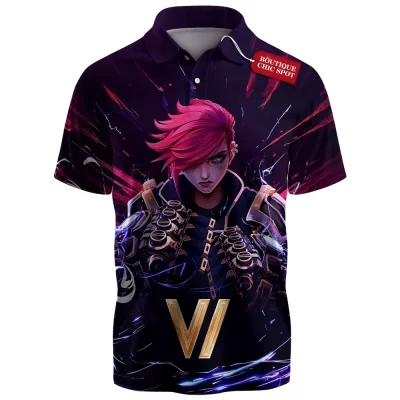 VI Polo Shirt, Hextech Punch of League of Legends Polo Shirt, Game Polo Shirt