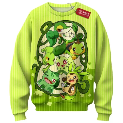 Grass Starters Sweatshirt, Pokemon Generation Green Sweatshirt, Anime Sweatshirt