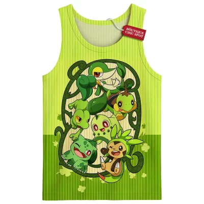 Grass Starters Tank Top, Pokemon Generation Green Tank Top, Anime Tank Top