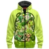 Grass Starters Zip Fleece Hoodie, Pokemon Generation Green Zip Fleece Hoodie, Anime Zip Fleece Hoodie