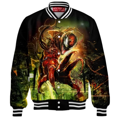 Carnage Rampage Baseball Jacket, Marvel Red Symbiote Unleashed Baseball Jacket, Marvel Comics Baseball Jacket
