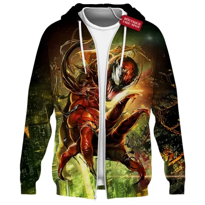 Carnage Rampage Zip Hoodie, Marvel Red Symbiote Unleashed Zip Hoodie, Marvel Comics Zip Hoodie