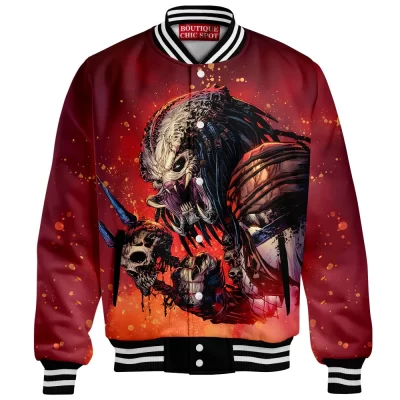 Predator Skull Hunt  Baseball Jacket, Galactic Hunter Legacy Baseball Jacket, Sci Fi Baseball Jacket