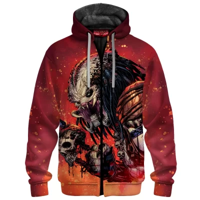 Predator Skull Hunt  Zip Fleece Hoodie, Galactic Hunter Legacy Zip Fleece Hoodie, Sci Fi Zip Fleece Hoodie