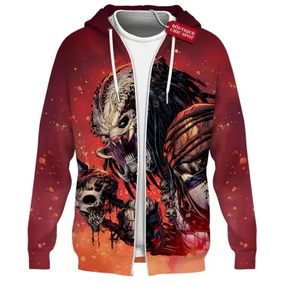 Predator Skull Hunt  Zip Hoodie, Galactic Hunter Legacy Zip Hoodie, Sci Fi Zip Hoodie