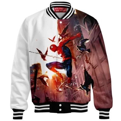 Spider-Man Skyline Swing Baseball Jacket, Marvel Hero Edition Baseball Jacket, Marvel Comics Baseball Jacket