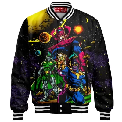 Thanos vs Doctor Doom vs Galactus Baseball Jacket, Marvel Cosmic Villains Baseball Jacket, Marvel Comics Baseball Jacket