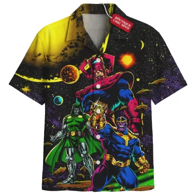 Thanos vs Doctor Doom vs Galactus Hawaiian Shirt, Marvel Cosmic Villains Hawaiian Shirt, Marvel Comics Hawaiian Shirt