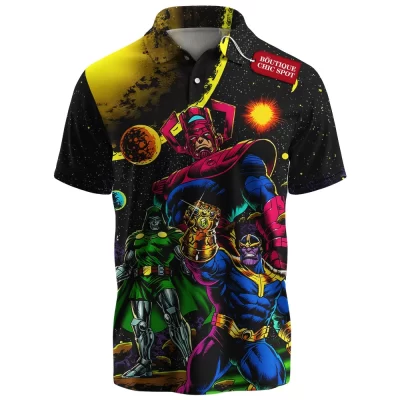 Thanos vs Doctor Doom vs Galactus Polo Shirt, Marvel Cosmic Villains Polo Shirt, Marvel Comics Polo Shirt