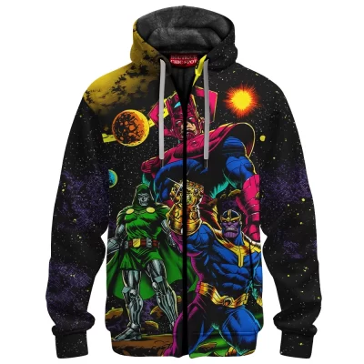 Thanos vs Doctor Doom vs Galactus Zip Fleece Hoodie, Marvel Cosmic Villains Zip Fleece Hoodie, Marvel Comics Zip Fleece Hoodie