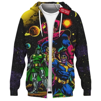 Thanos vs Doctor Doom vs Galactus Zip Hoodie, Marvel Cosmic Villains Zip Hoodie, Marvel Comics Zip Hoodie