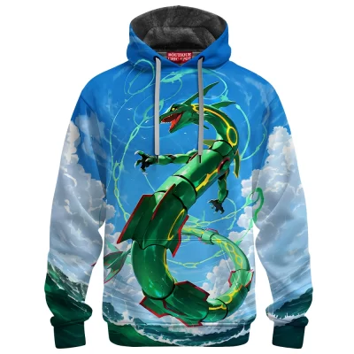 Rayquaza Pokemon Fleece Hoodie, Sky Guardian Ascends Fleece Hoodie, Anime Fleece Hoodie