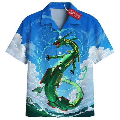 Rayquaza Pokemon Hawaiian Shirt, Sky Guardian Ascends Hawaiian Shirt, Anime Hawaiian Shirt