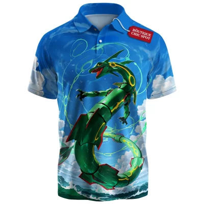 Rayquaza Pokemon Polo Shirt, Sky Guardian Ascends Polo Shirt, Anime Polo Shirt