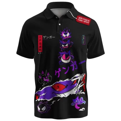 Gengar Pokemon Polo Shirt, Laughing in the Dark Polo Shirt, Anime Polo Shirt