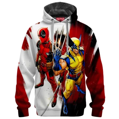 Deadpool vs Wolverine Fleece Hoodie, Superhero Showdown Fleece Hoodie, Marvel Comics Fleece Hoodie