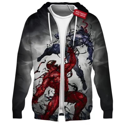 Carnage vs Venom Zip Hoodie, Symbiote War Zip Hoodie, Marvel Comics Zip Hoodie