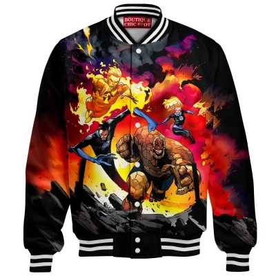 Fantastic Four Baseball Jacket, Flame of Justice Baseball Jacket, Marvel Comics Baseball Jacket
