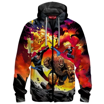 Fantastic Four Zip Fleece Hoodie, Flame of Justice Zip Fleece Hoodie, Marvel Comics Zip Fleece Hoodie