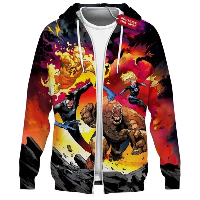 Fantastic Four Zip Hoodie, Flame of Justice Zip Hoodie, Marvel Comics Zip Hoodie