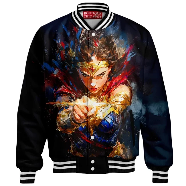 Wonder Woman Baseball Jacket, Rise of the Amazon Baseball Jacket, DC Comics Baseball Jacket