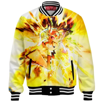 Pikachu Pokemon Baseball Jacket, Thunderstorm Fury Baseball Jacket, Anime Baseball Jacket