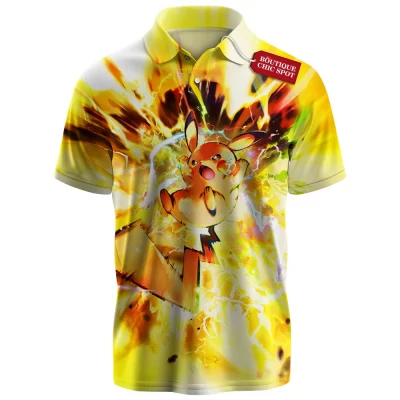 Pikachu Pokemon Polo Shirt, Thunderstorm Fury Polo Shirt, Anime Polo Shirt