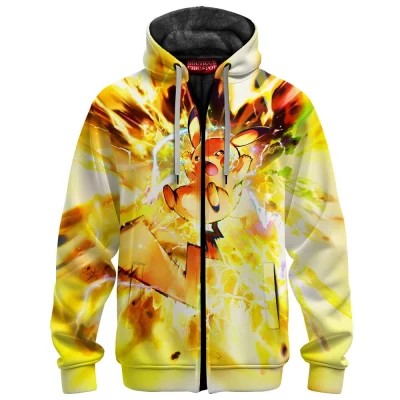 Pikachu Pokemon Zip Fleece Hoodie, Thunderstorm Fury Zip Fleece Hoodie, Anime Zip Fleece Hoodie