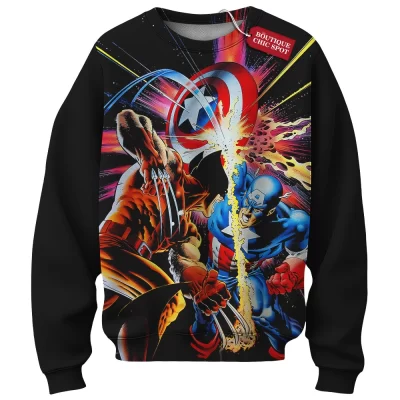 Captain America vs Wolverine Sweatshirt, Clash of Legends Sweatshirt, Marvel Comics Sweatshirt