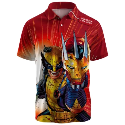 Wolverine Unleashed Polo Shirt, Iron Mask Shattered Polo Shirt, Marvel Comics Polo Shirt