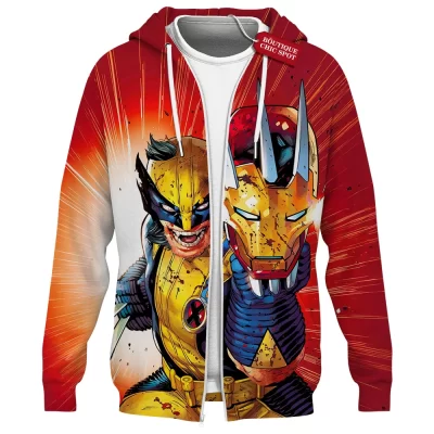 Wolverine Unleashed Zip Hoodie, Iron Mask Shattered Zip Hoodie, Marvel Comics Zip Hoodie