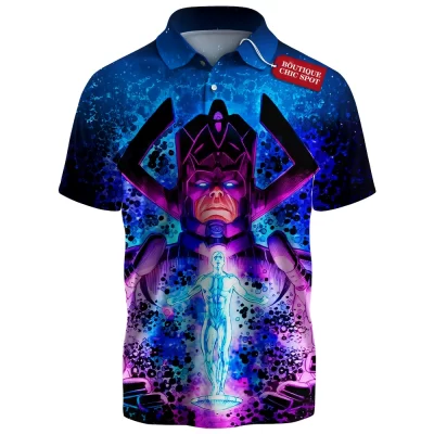 Galactus vs Silver Surfer Polo Shirt, Devourer of Worlds Polo Shirt, Marvel Comics Polo Shirt