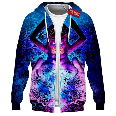 Galactus vs Silver Surfer Zip Hoodie, Devourer of Worlds Zip Hoodie, Marvel Comics Zip Hoodie
