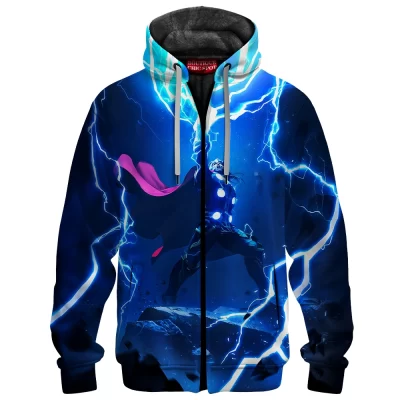 Thor Zip Fleece Hoodie, God of Thunder Zip Fleece Hoodie, Marvel Comics Zip Fleece Hoodie