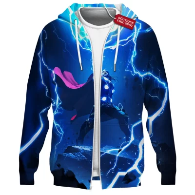 Thor Zip Hoodie, God of Thunder Zip Hoodie, Marvel Comics Zip Hoodie
