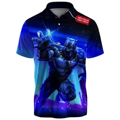 Black Panther Polo Shirt, Vibranium Power Polo Shirt, Marvel Comics Polo Shirt